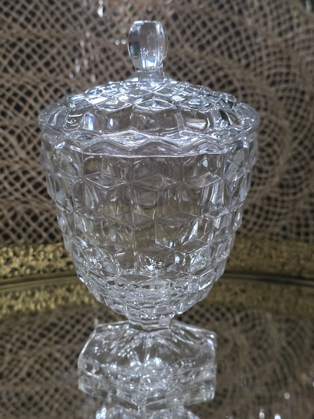 Fostoria American Cubist Lidded Candy Dish